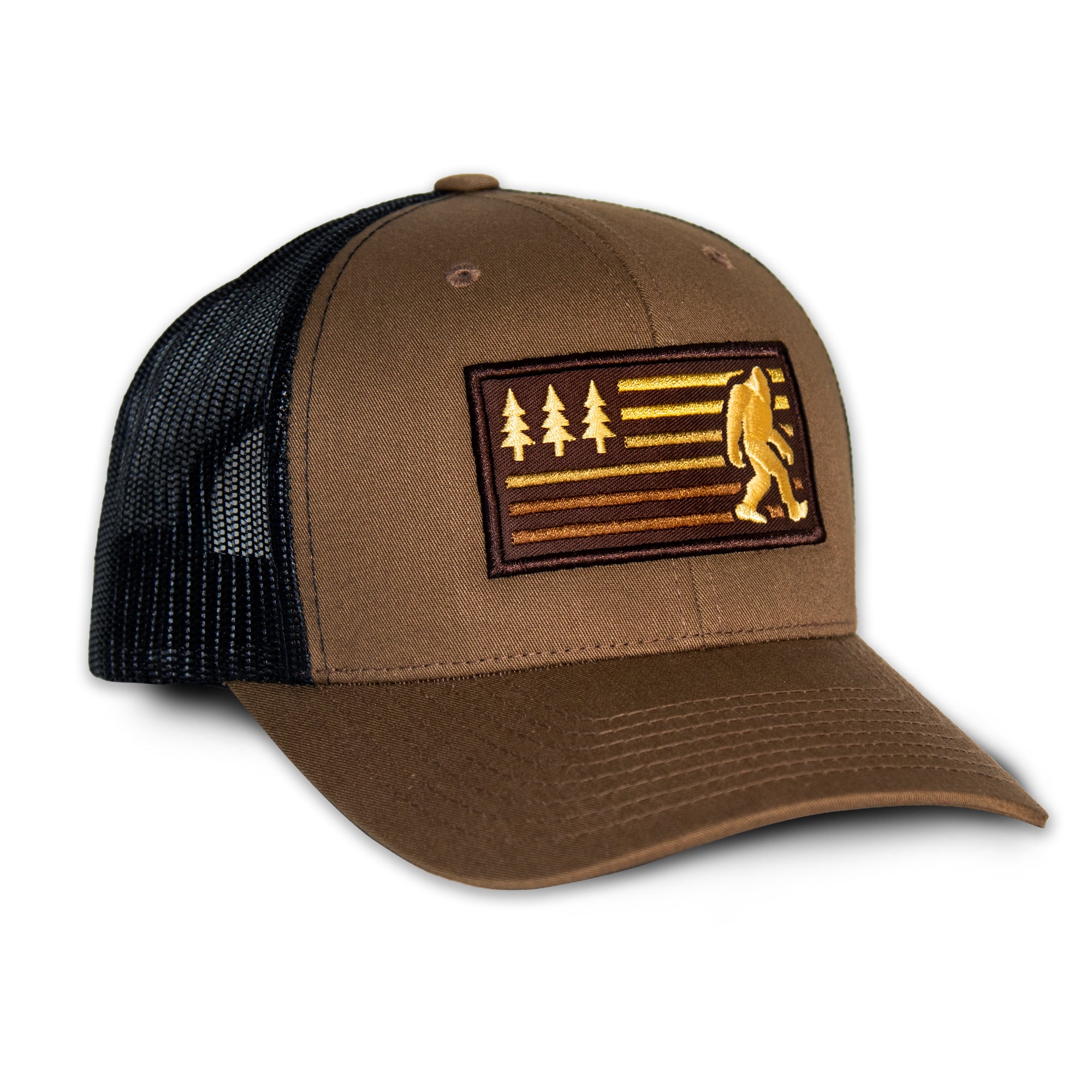 Symmetree • Bigfoot Sasquatch American Flag Trucker Hat