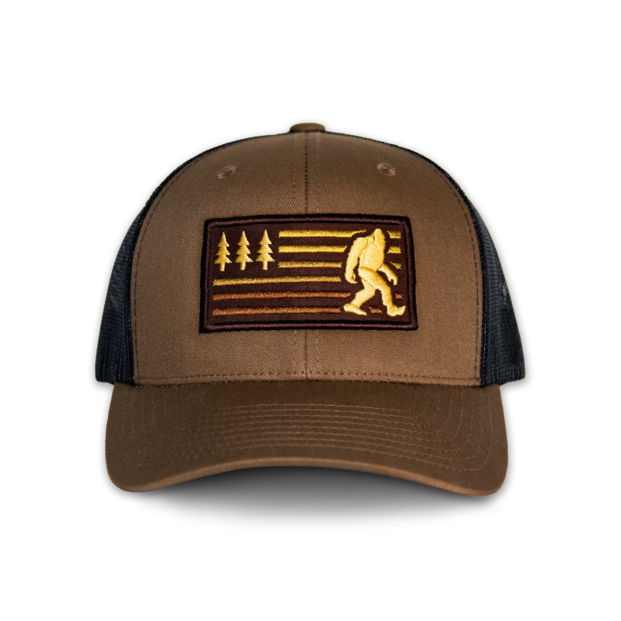 Symmetree • Bigfoot Sasquatch American Flag Trucker Hat